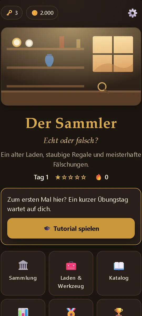 The Collector: Real or Fake: Der Startbildschirm des Ladens