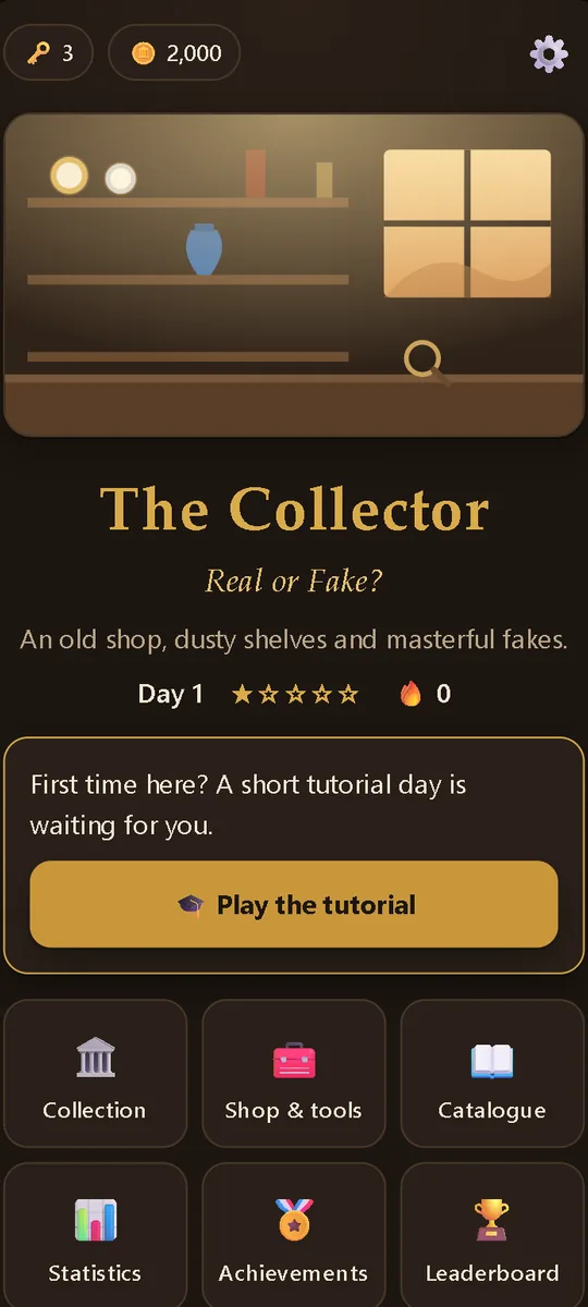 The Collector: Real or Fake: The shop's home screen