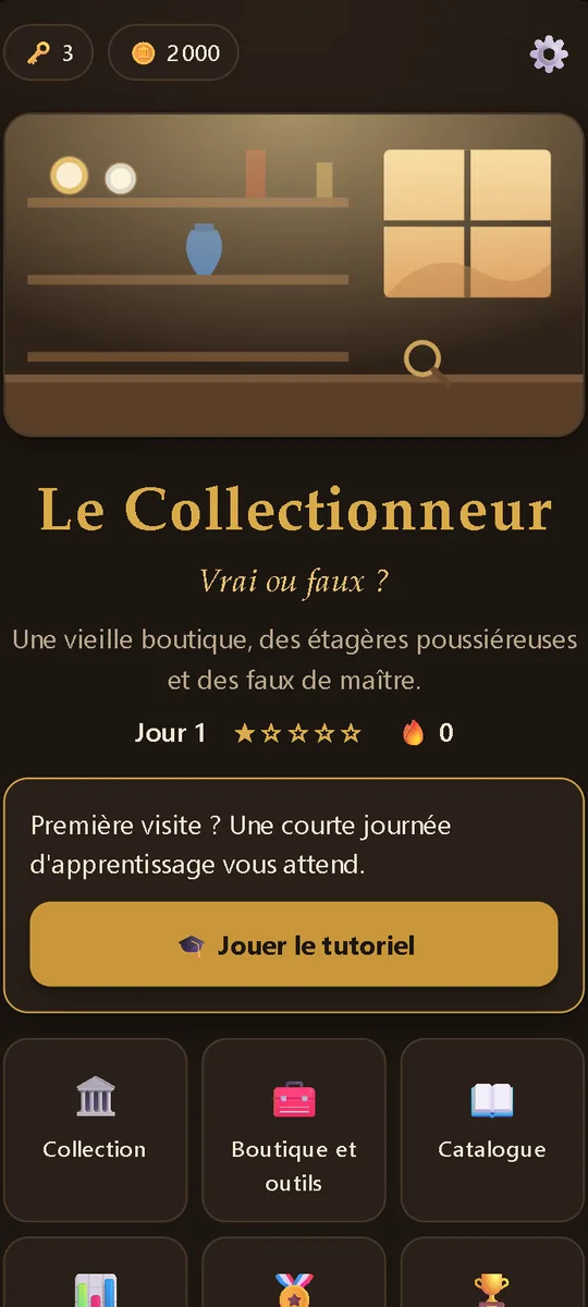 The Collector: Real or Fake: L’écran d’accueil de la boutique