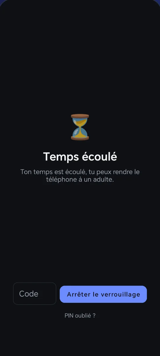 Paydos: Écran de verrouillage une fois le temps écoulé