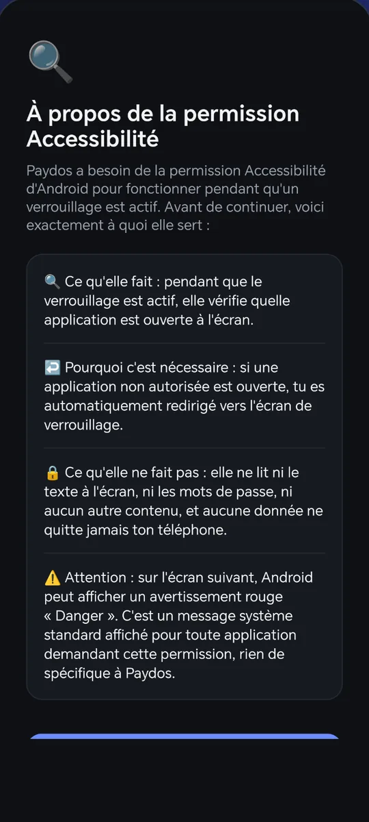Paydos: Explication de l’autorisation d’accessibilité