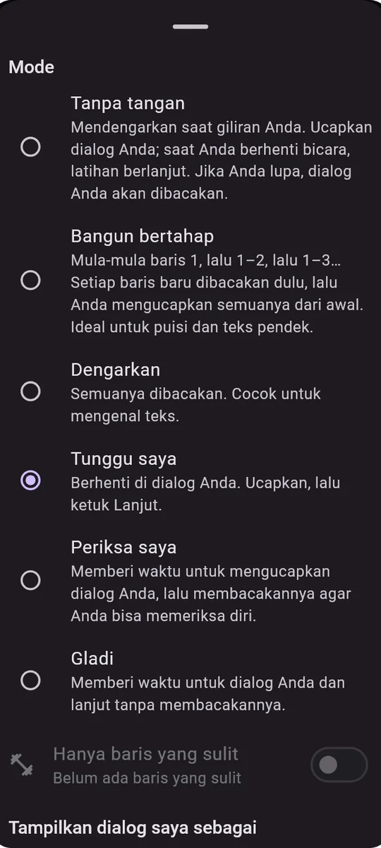 Memorize: Lines, Speech, Poems: Mode latihan