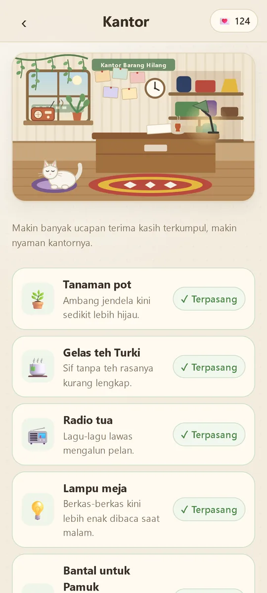Lost & Found Office: Kantor yang sudah dihias, bersama Pamuk si kucing