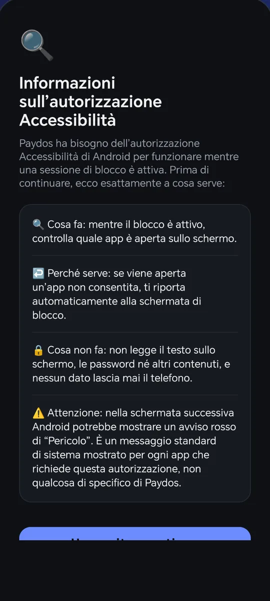 Paydos: Spiegazione dell'autorizzazione di accessibilità