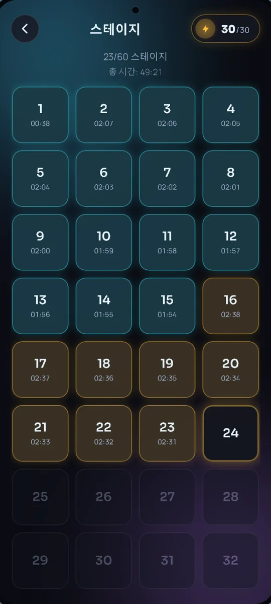 Prizma: 60개 레벨 목록