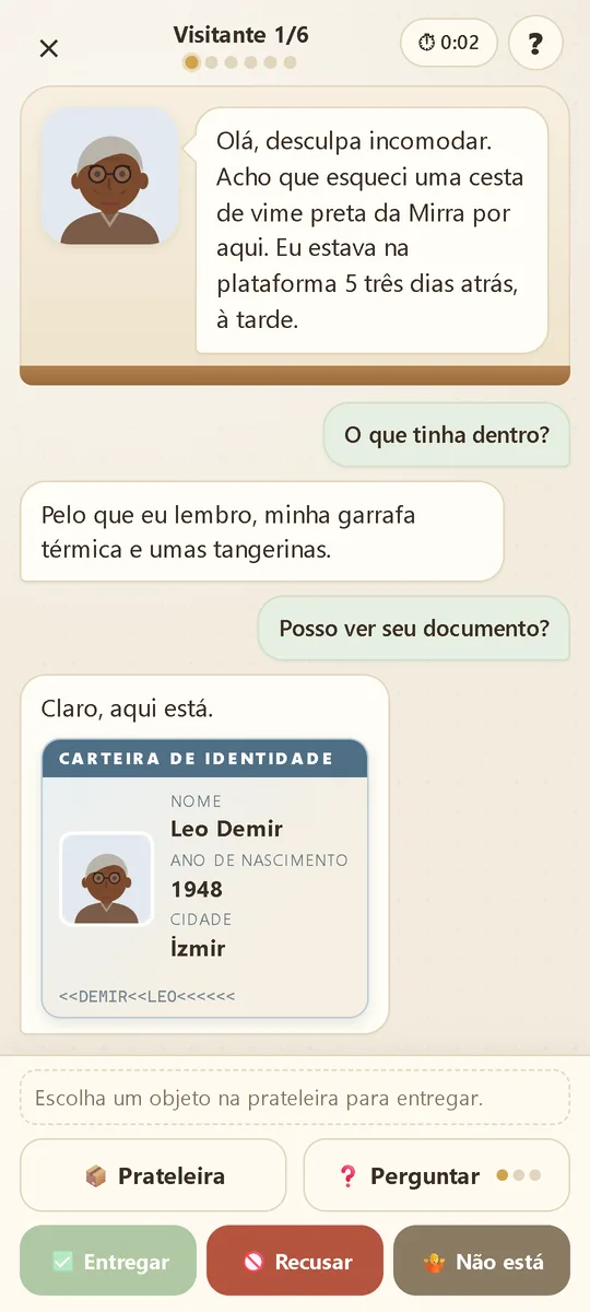 Lost & Found Office: Fazendo perguntas a um visitante