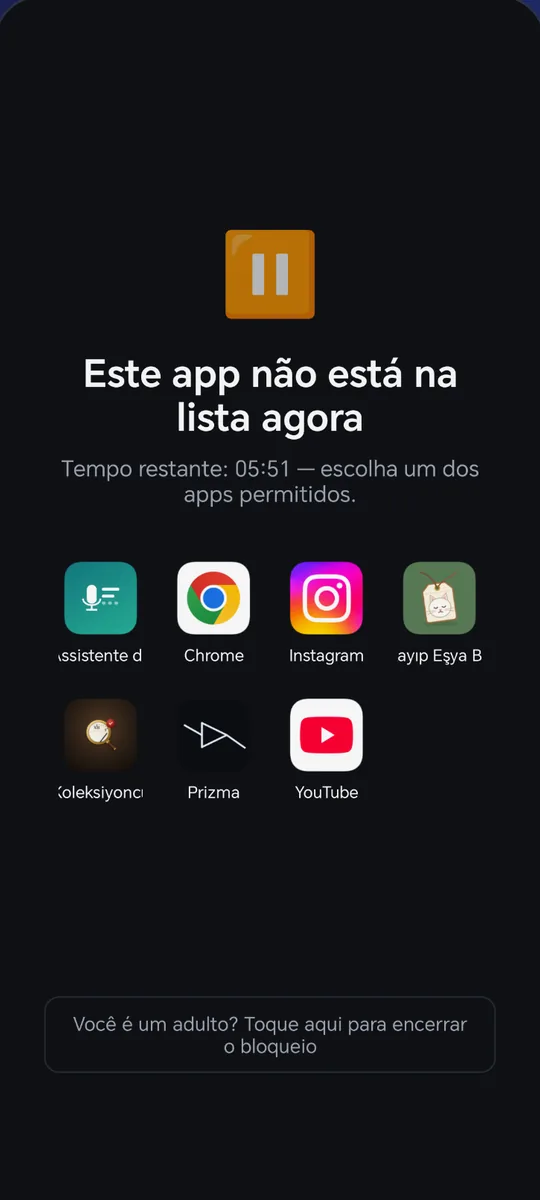 Paydos: Tela de bloqueio com os apps permitidos