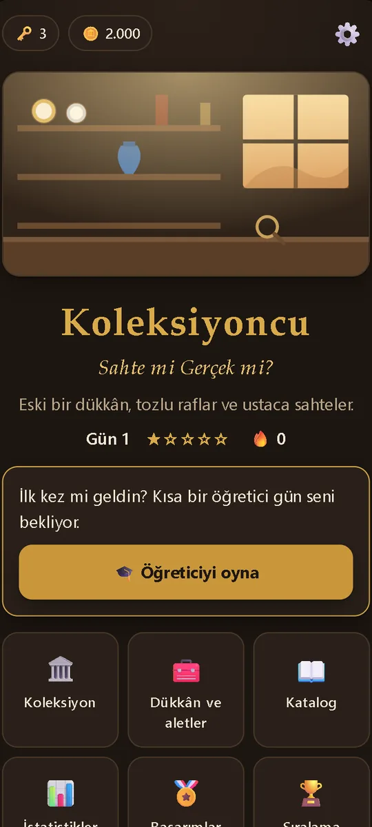 Koleksiyoner: Dükkânın ana ekranı